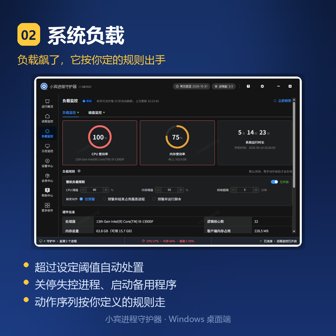 系统负载：阈值预警 + 规则触发动作
